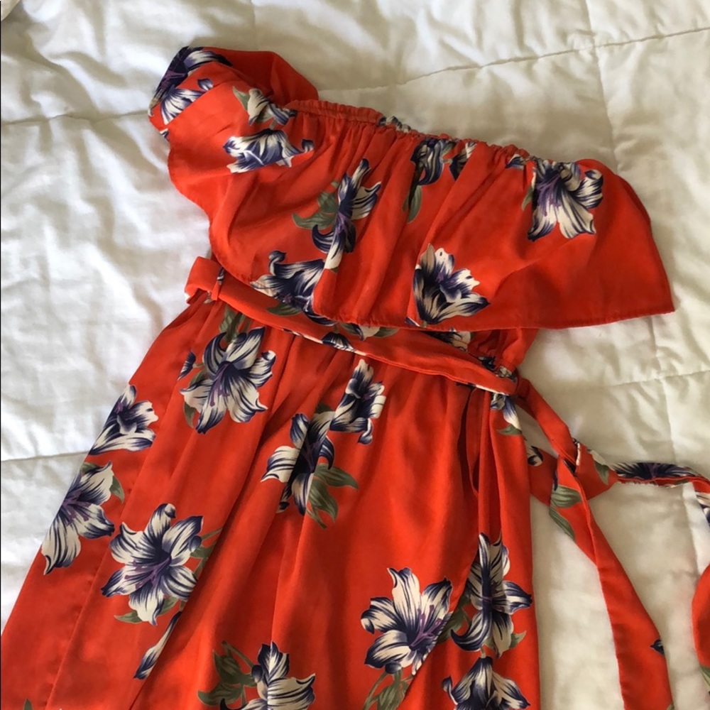 Hawaiian floral ruffle dress with high low hem